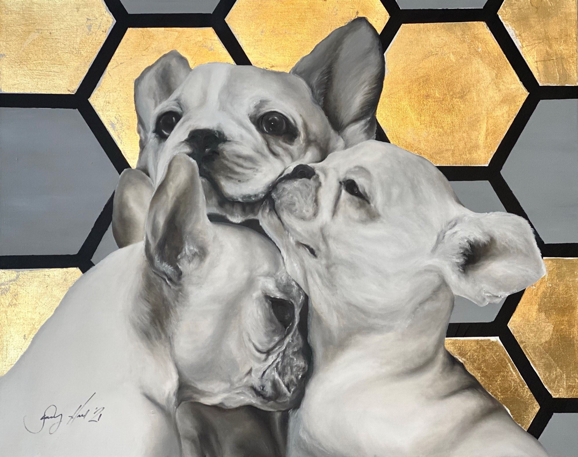 Painting of Three French Bulldogs 