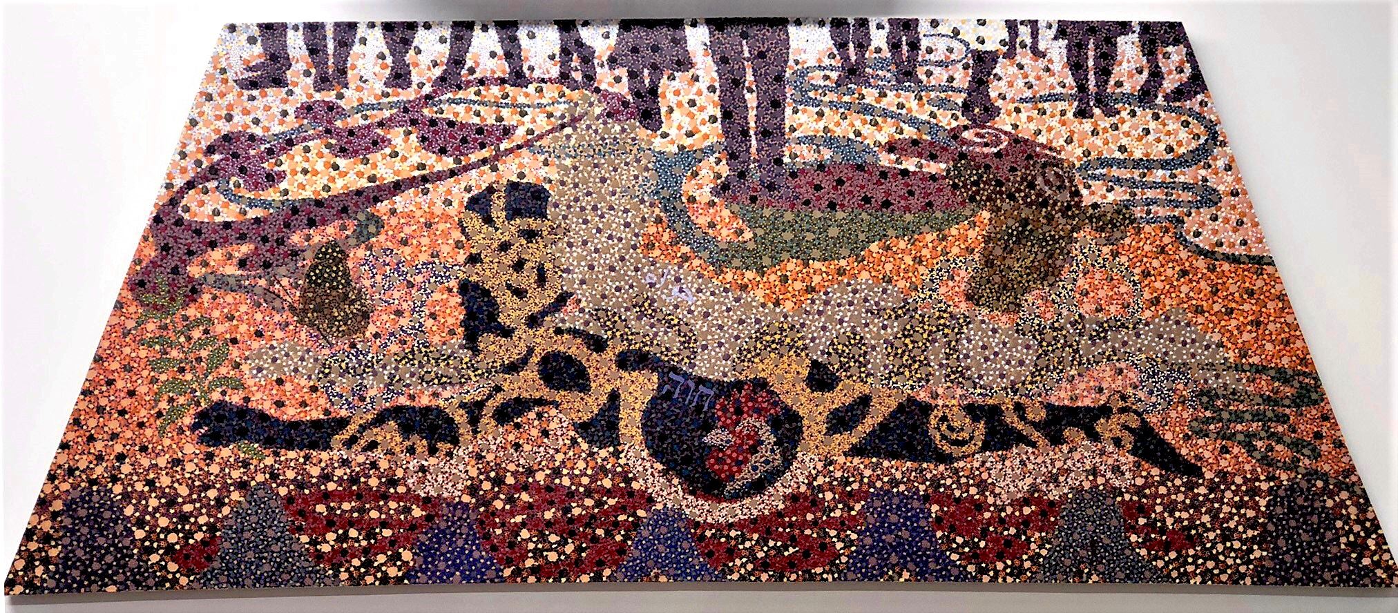 Oil Painting Depicting People Standing, Animals and Human Forms 