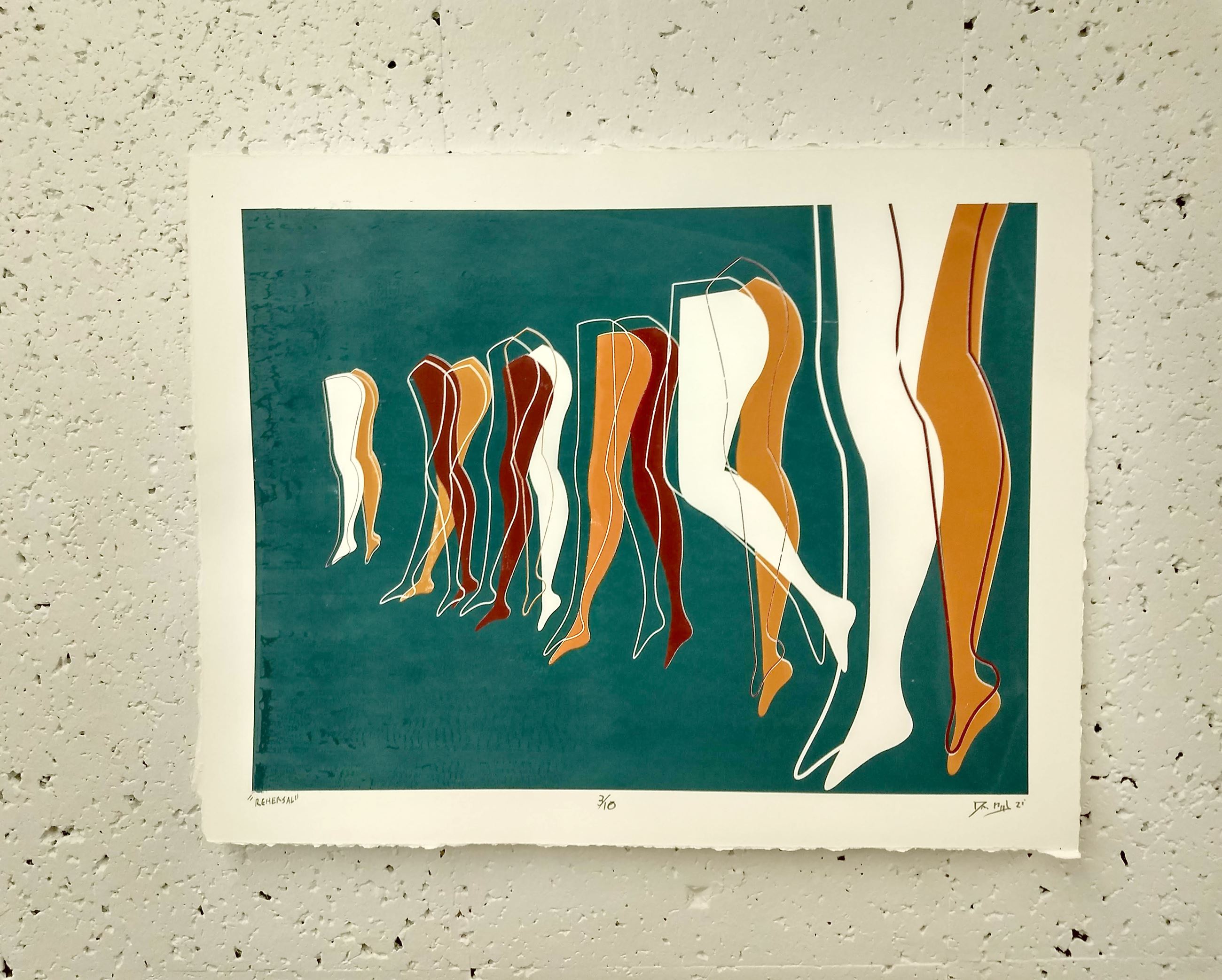 Screen Print of Dancer's Legs in Rehearsal 