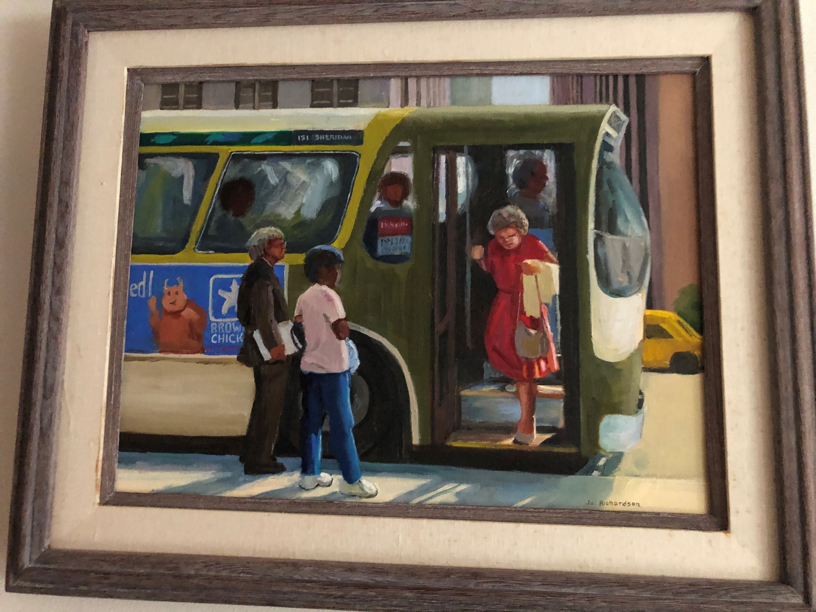 Woman Exiting City Bus