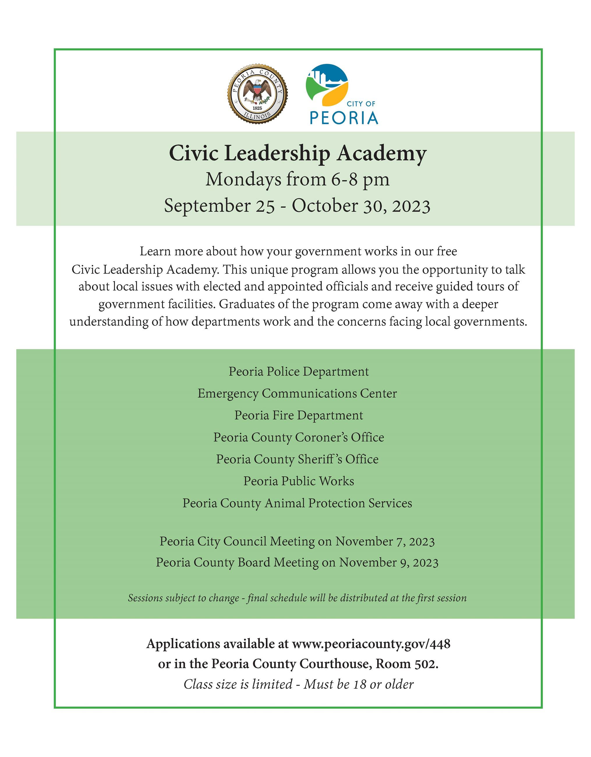 Schedule for the 2023 Civic Leadership Academy 