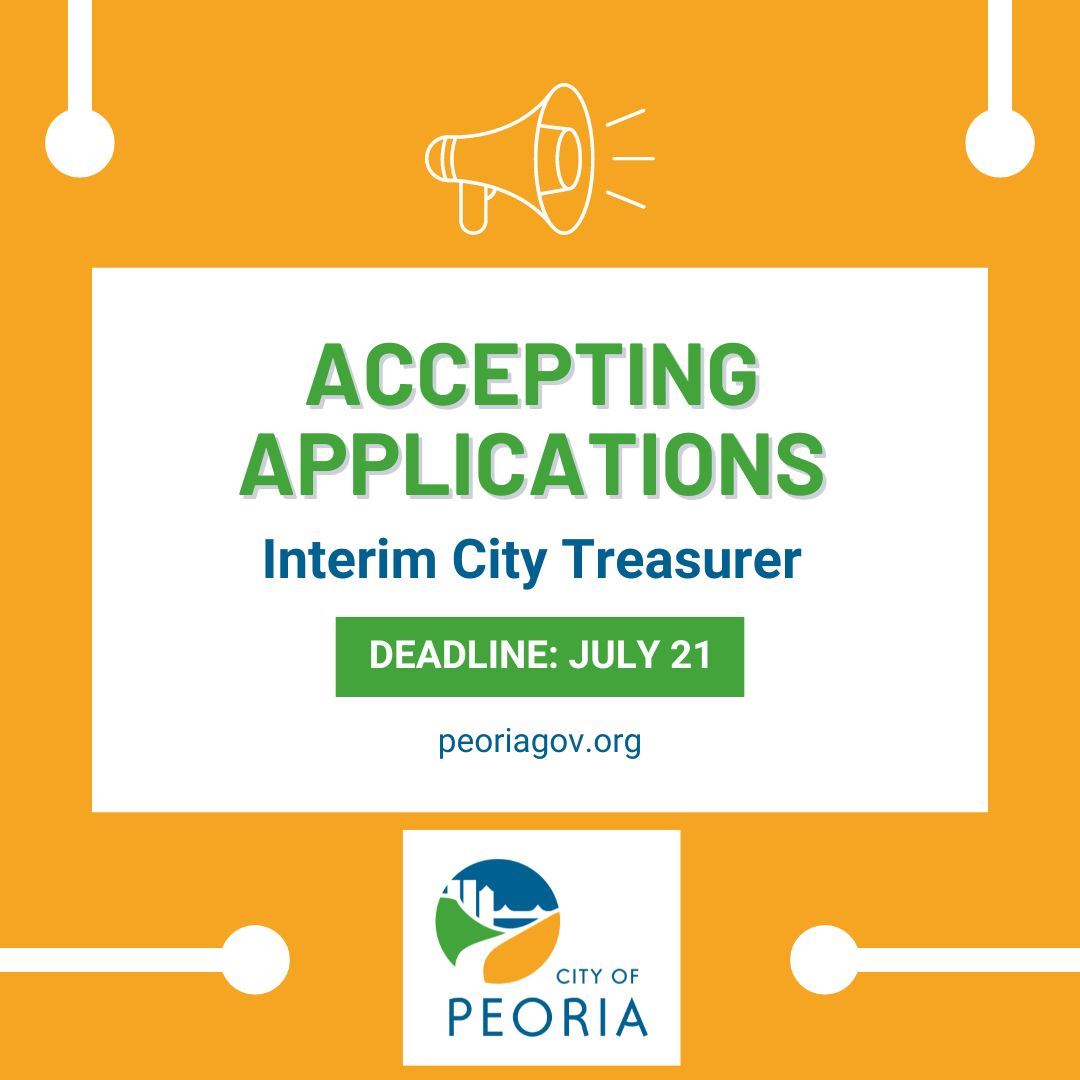 Image of flyer announcing Interim City Treasurer applications are open until July 21.