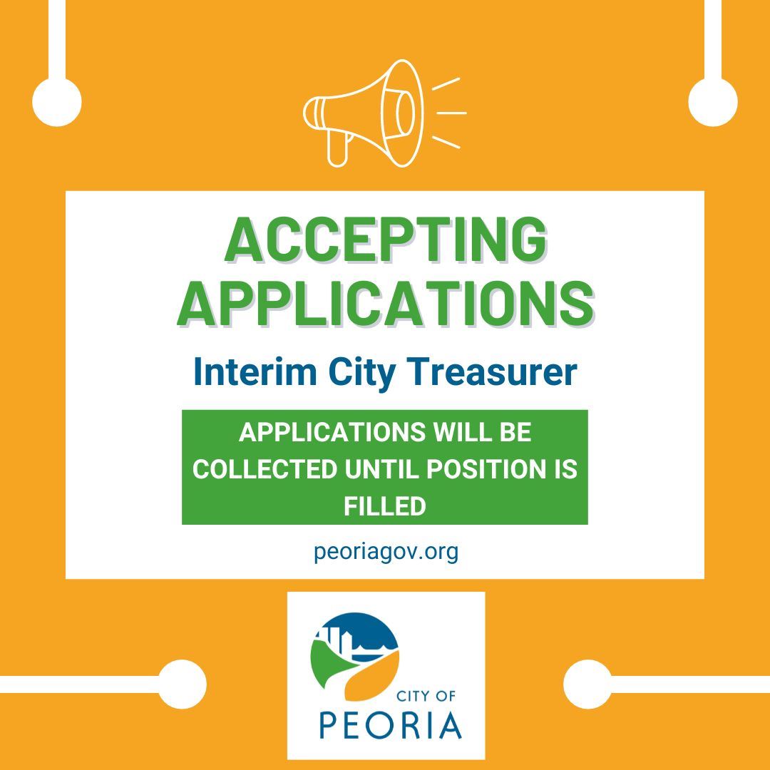 Yellow graphic for the Interim City Treasurer. Applications will be collected until position filled.