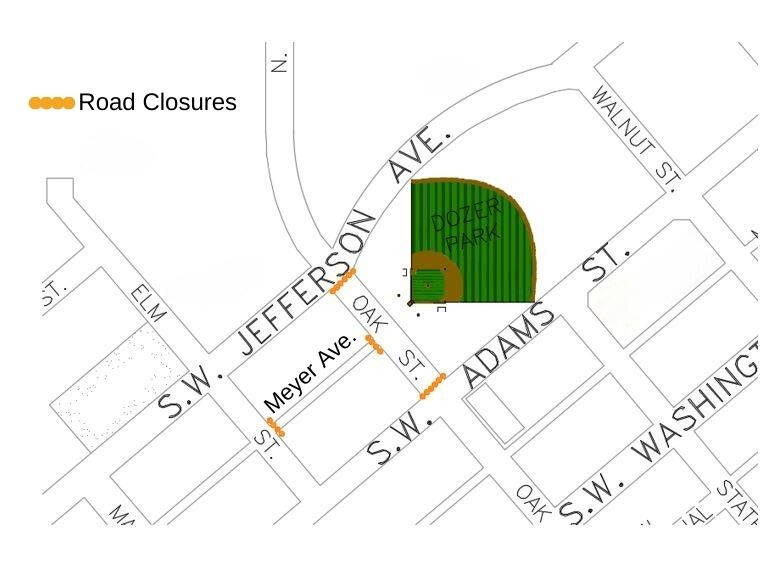 081924 Oak St and Meyer Ave Road Closure Map For Peoria Chiefs Street Fair