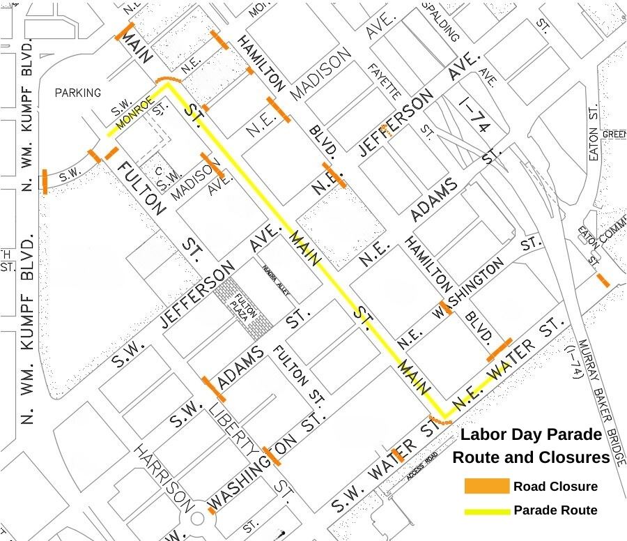 082624 Labor Day Parade Road Closures Map