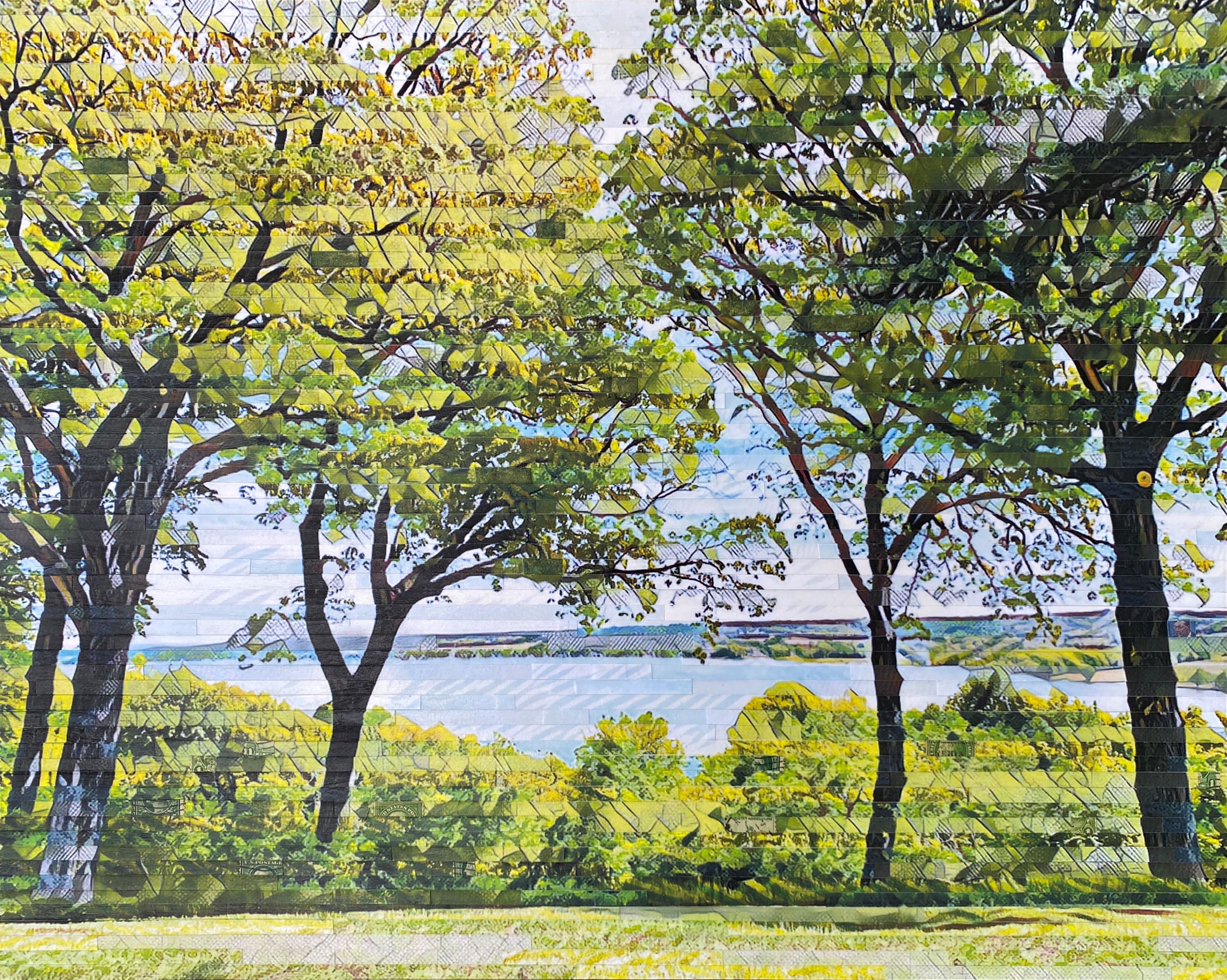 Mixed media artwork depicting the view of the Illinois River from Grand View Drive.