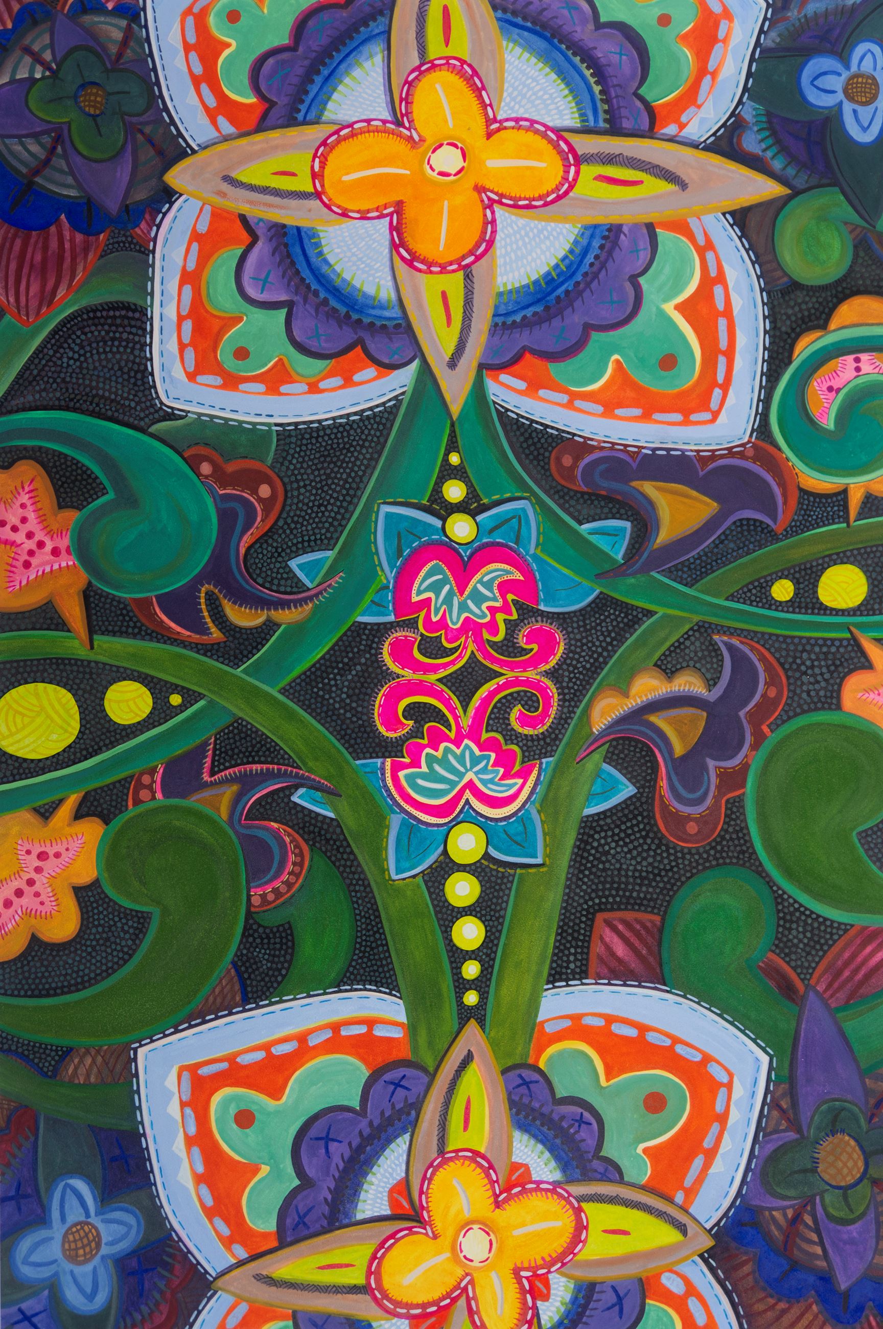 Painting based on Southeastern Native American floral aesthetics.