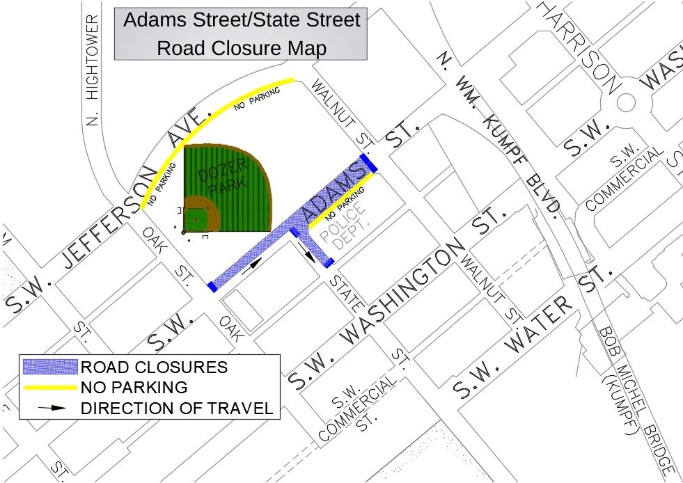 091625 Adams And State Road Closure Map for Dozer Park Sod Replacement Project