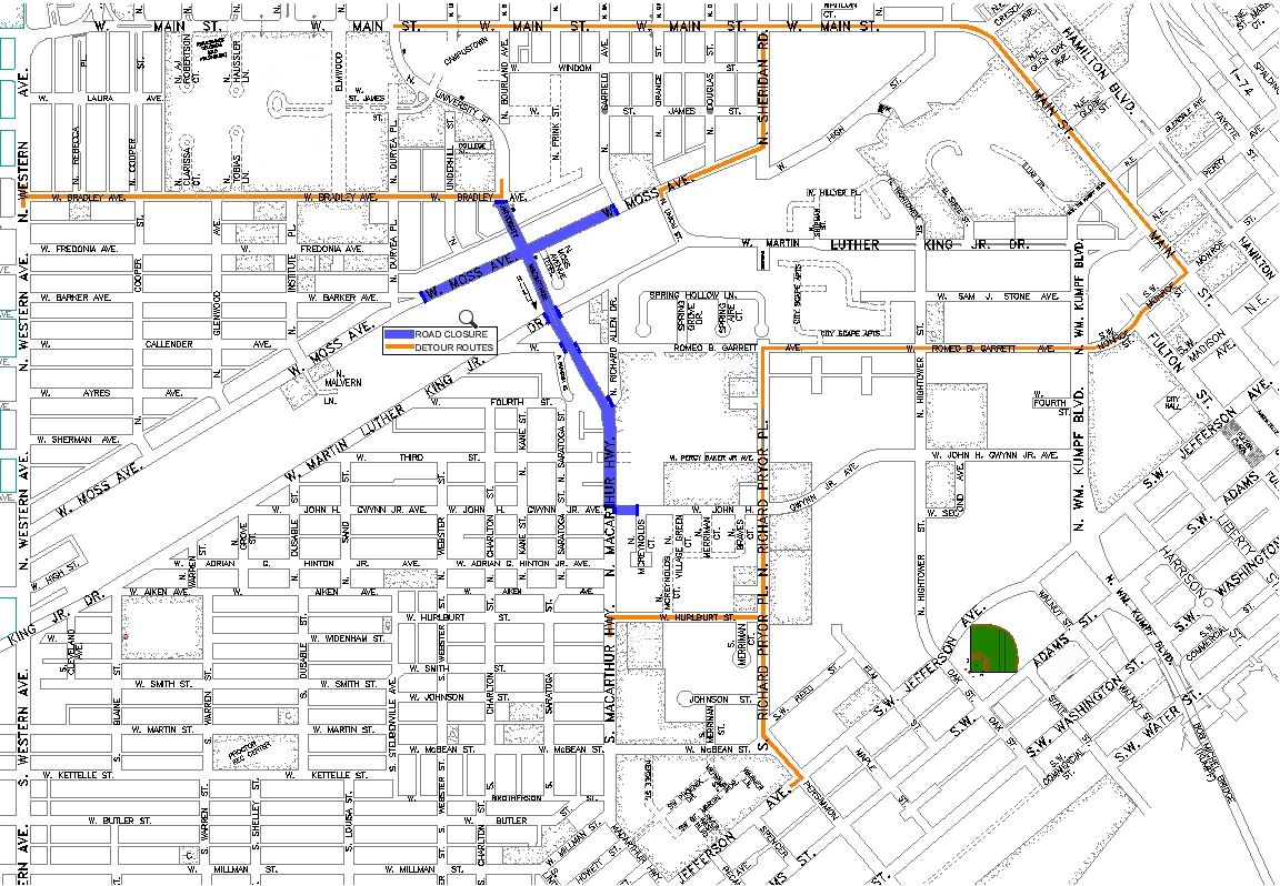 110325 Moss and MacArthur Intersection Closure Detour Map