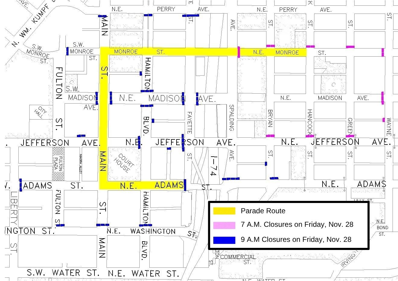 111925 Road Impacts Map for Santa Claus Parade