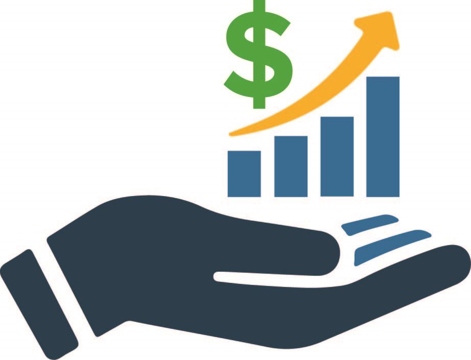 Graphic of Hand Holding Bar Chart and Dollar Sign with Upward Arror